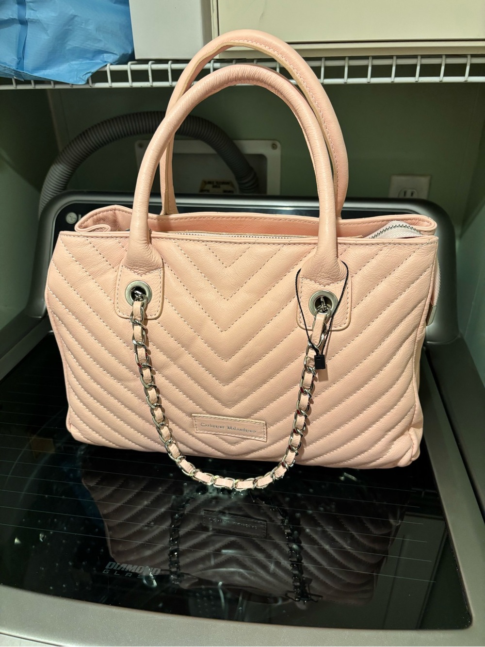 NWOT Catherine Malandrino Quilted Pink Tote Handbag with Chain Detail